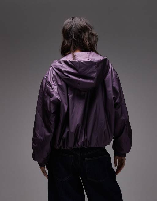 Rains 17290 Lohja waterproof insulated hooded bomber jacket in metallic purple, 3 of 4