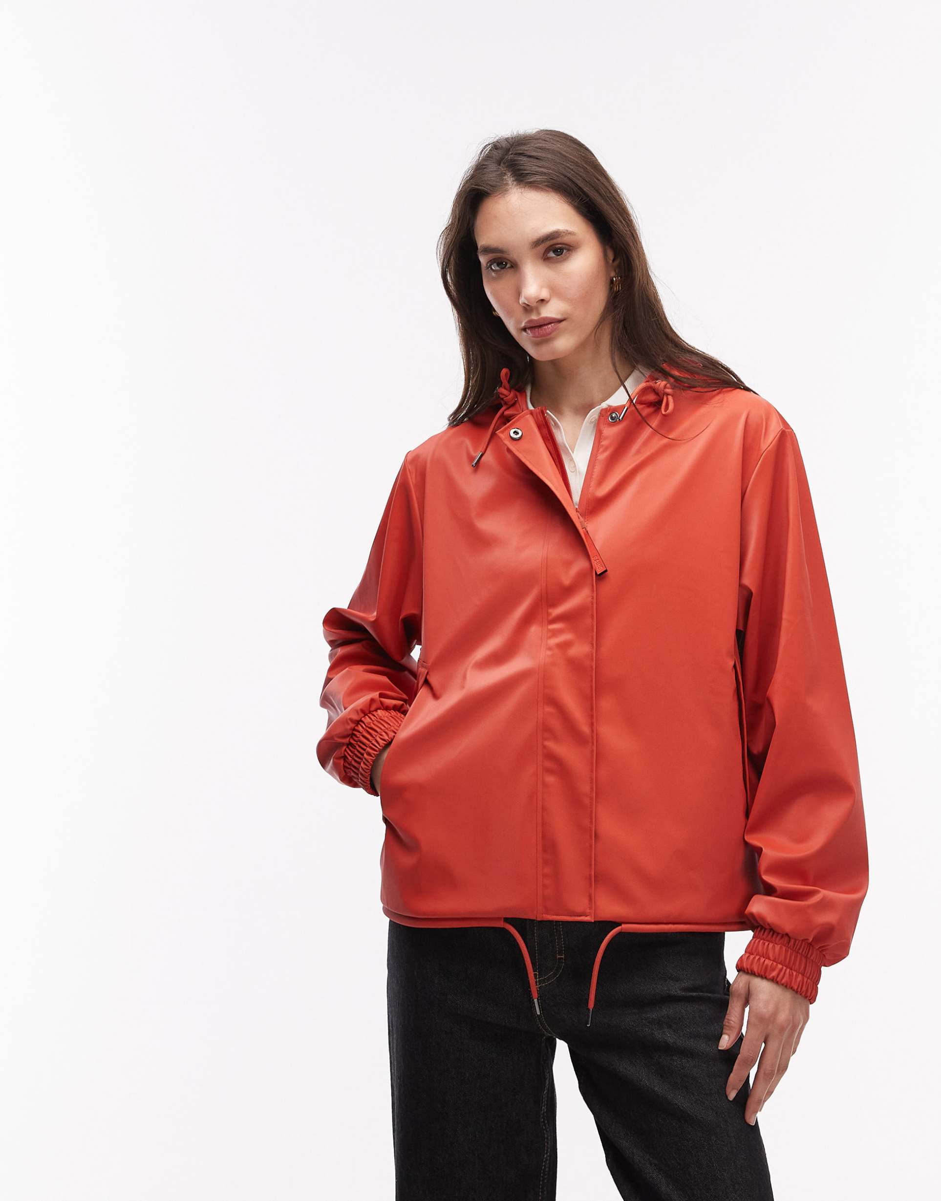 rains 18040 string waterproof hooded jacket in red