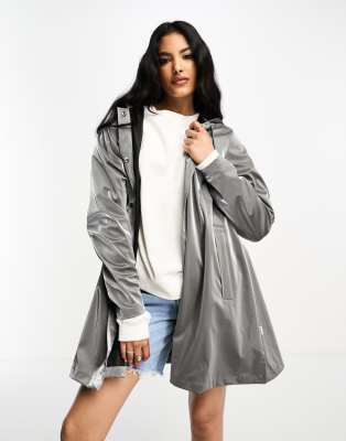 RAINS 18050 A-LINE JACKET IN METALLIC GRAY