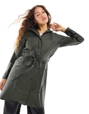 Shop Rains 18130 Waterproof Belted Jacket In Dark Green