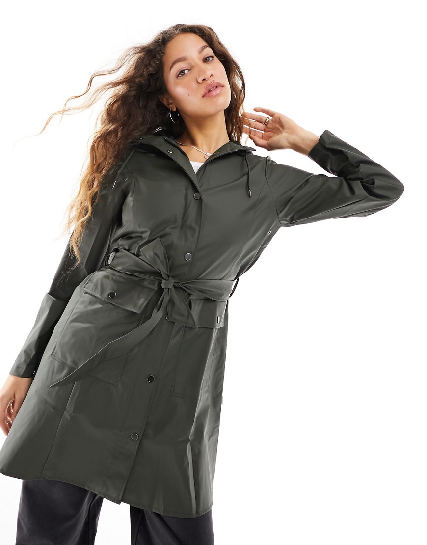 Rains Hooded Belted Coated-shell Jacket In Green