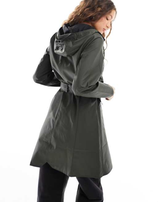 Belted raincoat with on sale hood