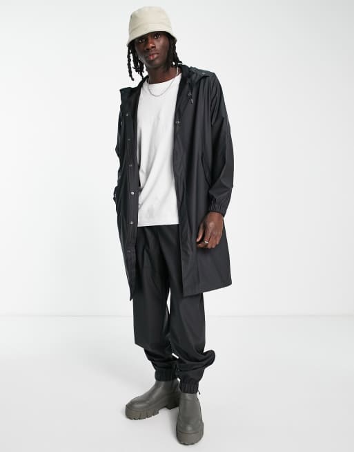 Rains - 18140 - Sort parka med fiskehalesnit 