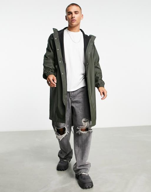 Rains – 18140 – Unisex – Grön, vattentät parka med längre bakstycke