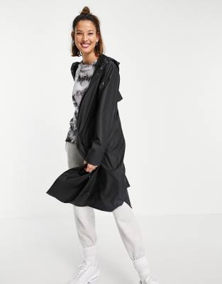 RAINS 1836 LONGER LENGTH WATERPROOF JACKET IN BLACK