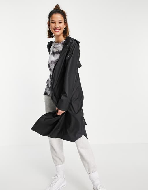 Rains 1836 longer length waterproof jacket in black