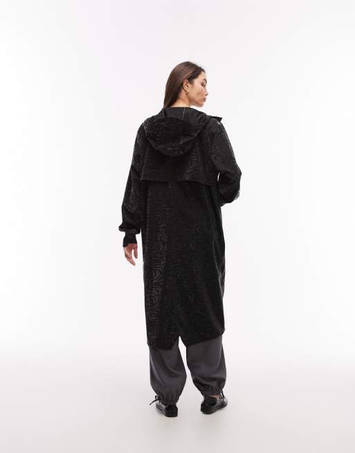 Rains – 18360 – Wasserdichte, bedruckte lange Jacke in Schwarz, 3 von 4