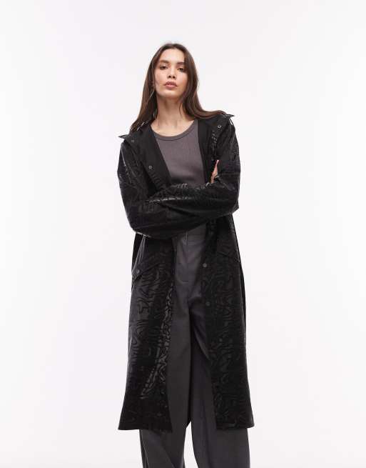 Rains – 18360 – Wasserdichte, bedruckte lange Jacke in Schwarz, 4 von 4