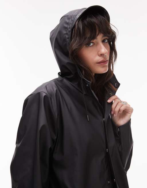 Rains 18360 waterproof longer jacket in semi transparent black