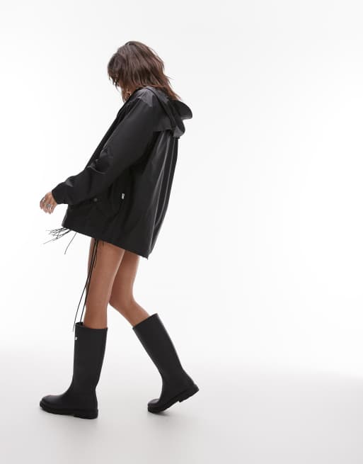 Rains 18360 waterproof longer jacket in semi transparent black
