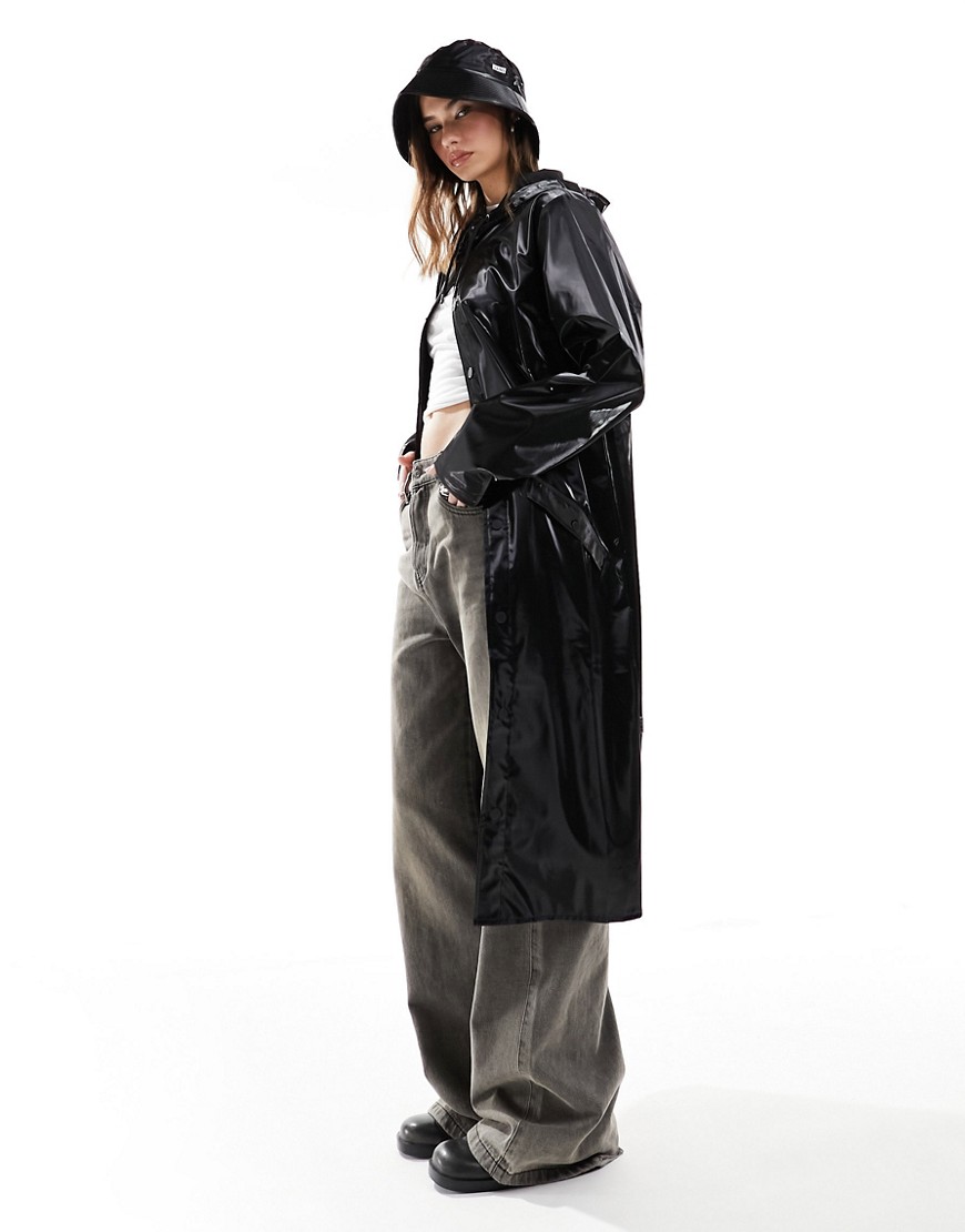 Rains 18360 waterproof longer jacket in shiny black exclusive to asos