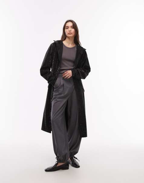 Rains 18360 waterproof printed longer jacket in black