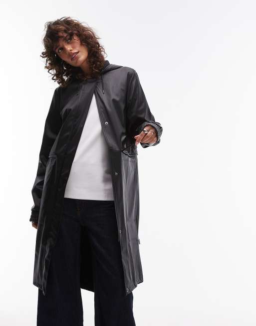 Rains 18550 waterproof drawcord waist parka in black grain