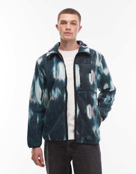 Rains 19000 Yermo zip up fleece in green blurred print - view 1