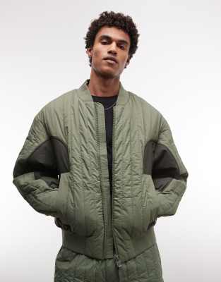 Rains 20930 Koya Co-ord Water Repellent Quilted Tonal Bomber Jacket In Green