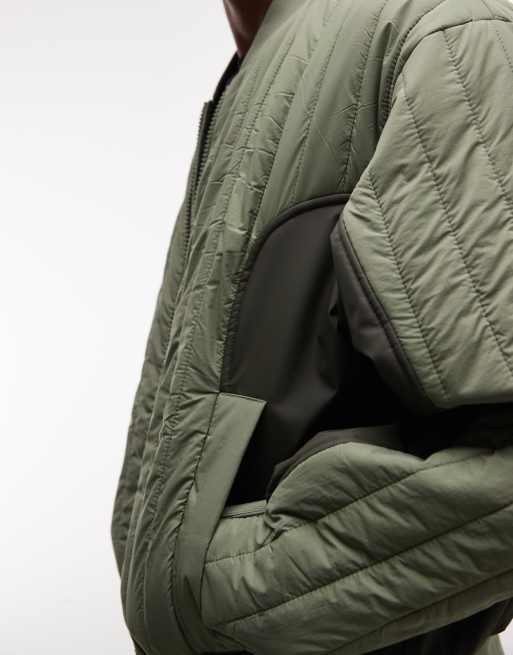 Rains 20930 Koya co-ord water repellent quilted tonal bomber jacket in green, 3 of 5