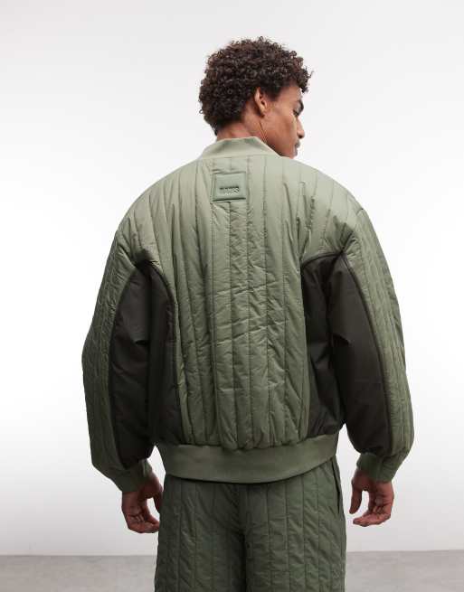Rains 20930 Koya co-ord water repellent quilted tonal bomber jacket in green, 4 of 5