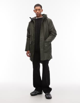 Rains Rains 21460 Nome waterproof long parka jacket in dark green