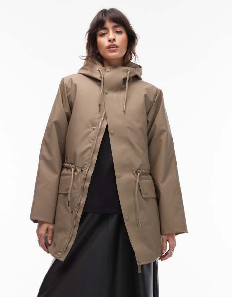Rains 21500 Nome waterproof parka jacket with drawstring detail in beige