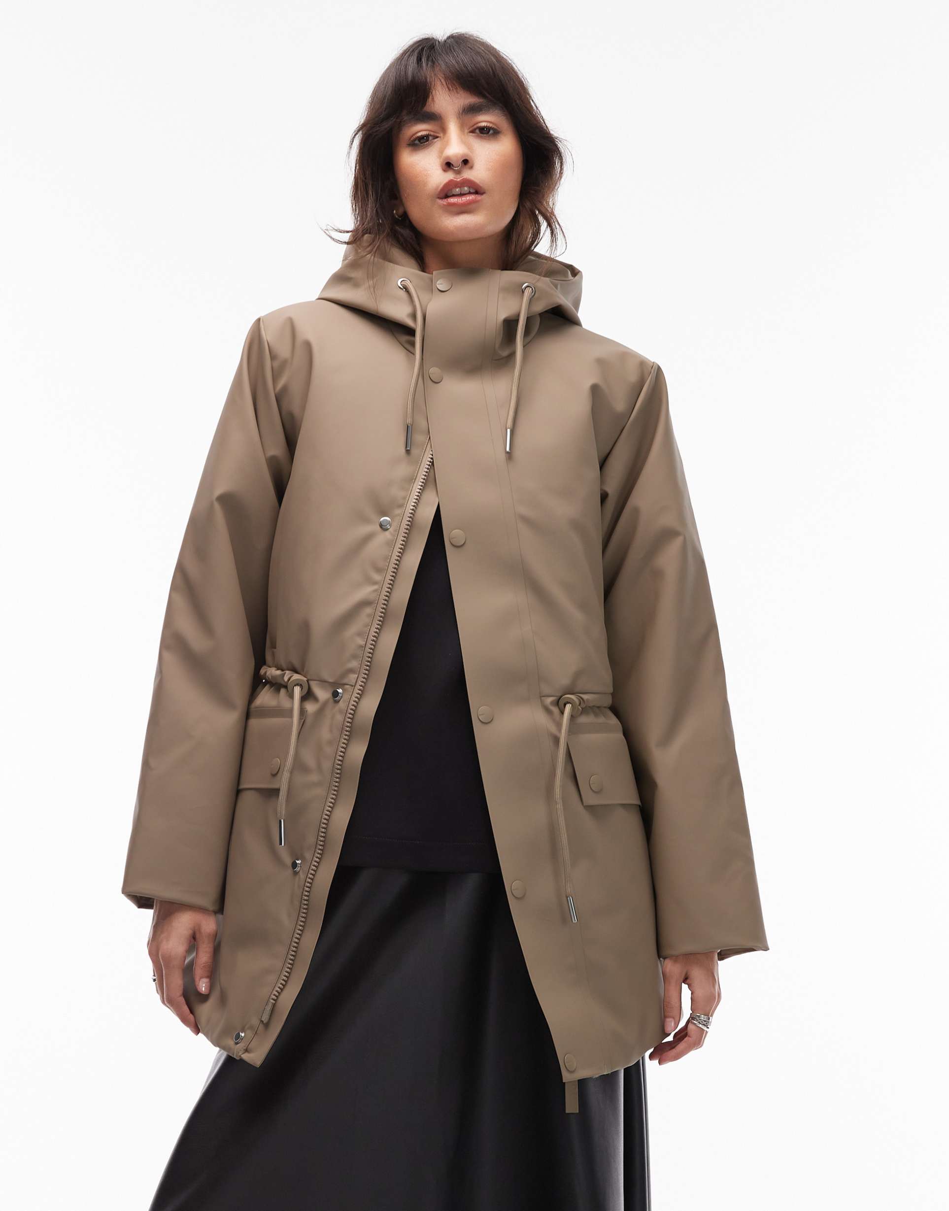 rains 21500 nome waterproof parka jacket with drawstring detail in beige