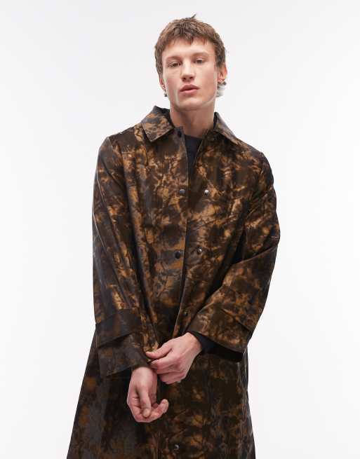 Rains 21520 Nara Unisex long waterproof tailored trench jacket in muddy print brown, 3 of 5