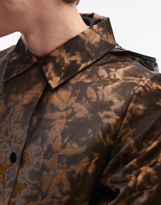 Rains 21520 Nara Unisex long waterproof tailored trench jacket in muddy print brown, 5 of 5
