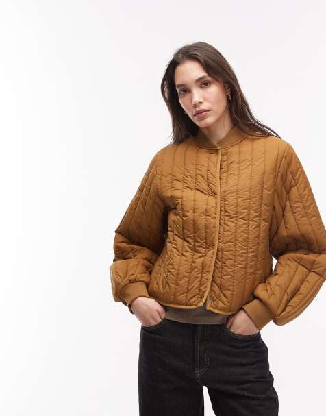 Rains 21760 Banja water repellent quilted liner bomber jacket in golden brown