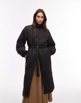 Rains - 21870 Banja - Wasserabweisender, gefütterter Steppmantel in Schwarz mit Gürtel