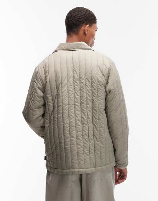 Rains 21880 Banja zip through quilted liner overshirt jacket in pale green, 3 of 5
