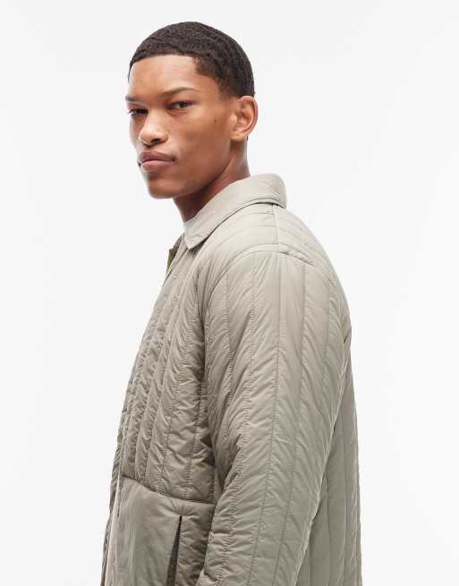 Rains 21880 Banja zip through quilted liner overshirt jacket in pale green, 4 of 5