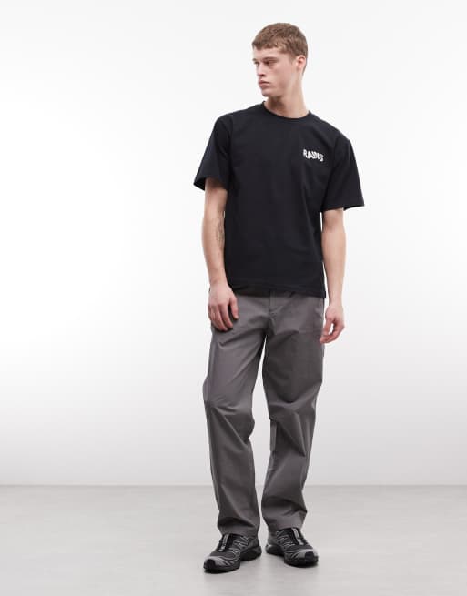 Rains - 41000 - T-shirt comoda nera con logo ondulato e stampa sul retro, 4 di 5