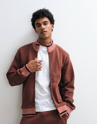 Rains 41020 Downtime Co-ord Knitted Double Zip Logo Track Top In Red