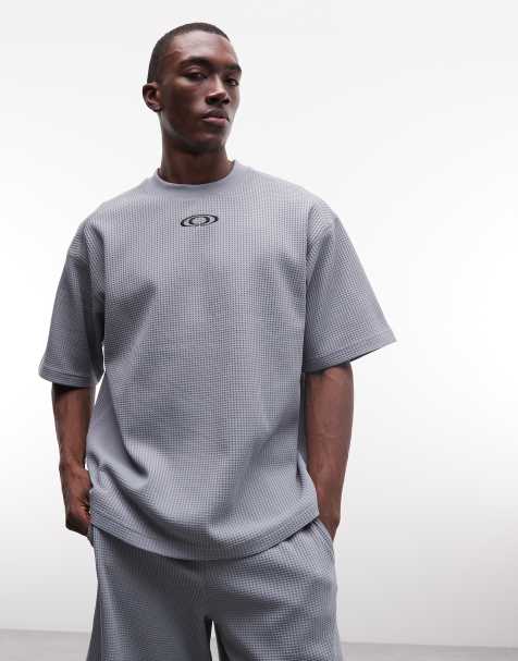 Rains 41370 regular fit splash logo waffle t-shirt in blue (part of a set) - view 1