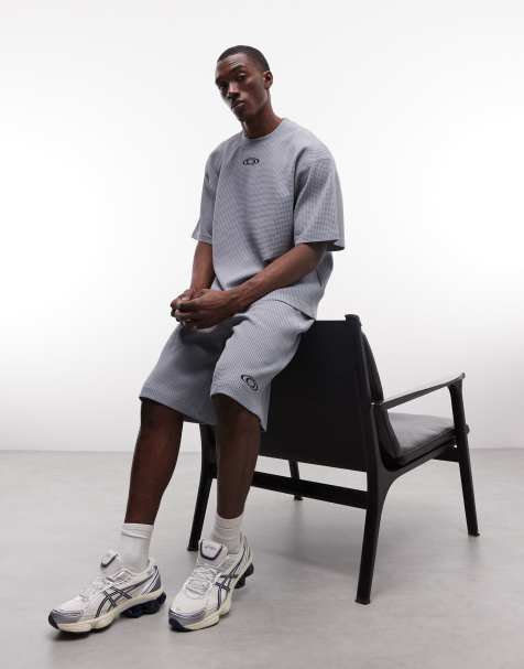 Rains 41390 loose fit waffle drawstring logo shorts in blue (part of a set) - view 1