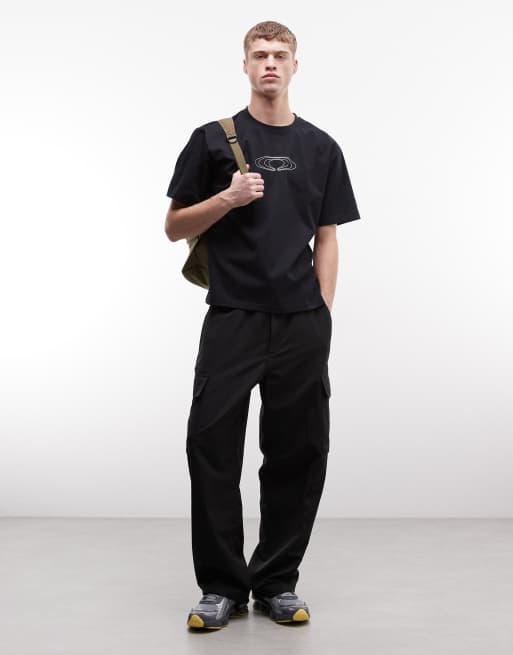 Rains 41470 relaxed fit splash logo t-shirt in black, 2 of 5