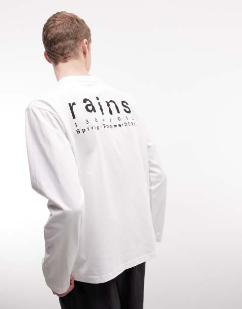 Rains 41490 long sleeve relaxed fit splash logo t-shirt In white