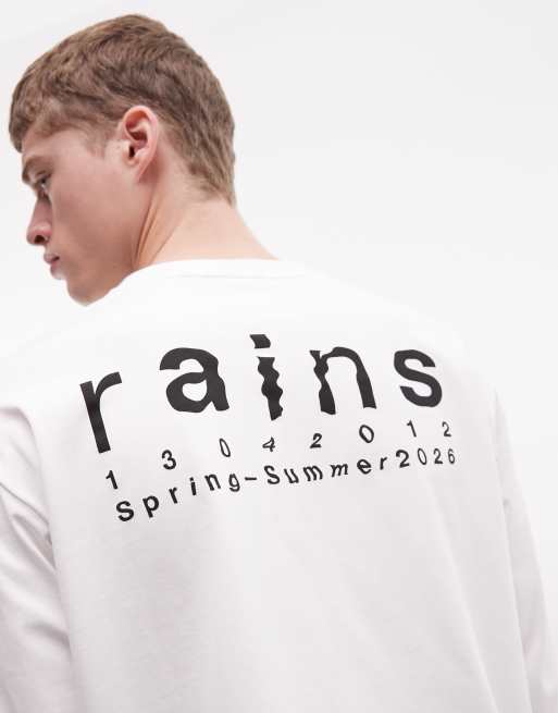 Rains - 41490 - T-shirt a maniche lunghe comoda bianca con logo, 3 di 5