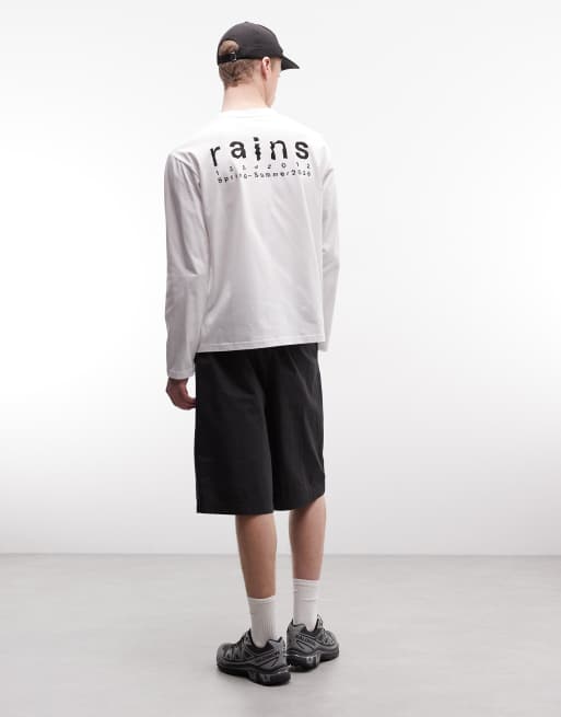 Rains - 41490 - T-shirt a maniche lunghe comoda bianca con logo, 4 di 5