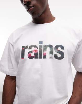 Rains 41500 Relaxed Fit Graphic Logo T-shirt In White