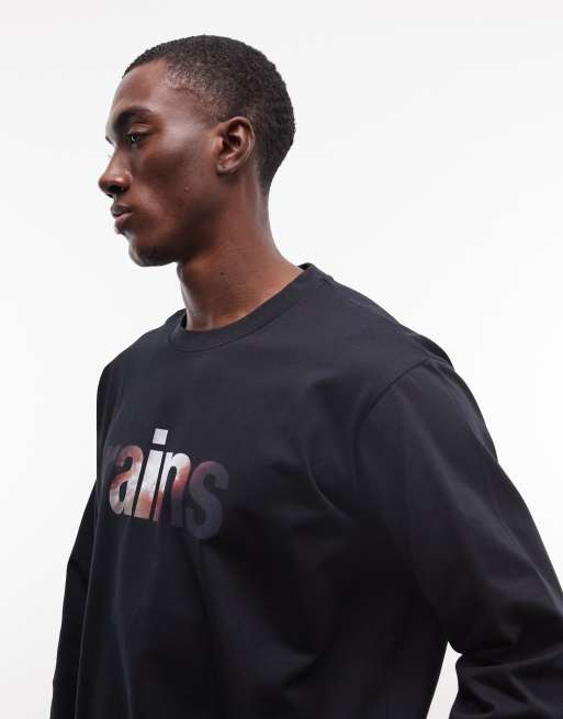 Rains - 41510 - Sort langærmet T-shirt med grafisk logo og afslappet pasform, 5 af 5