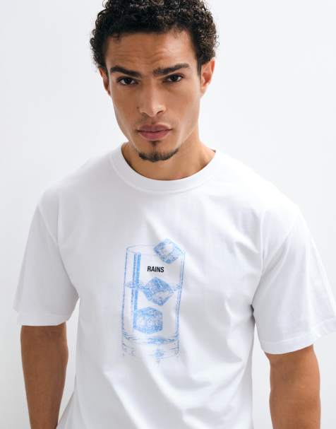 Rains 41550 short sleeve graphic logo relaxed t-shirt in white - view 1