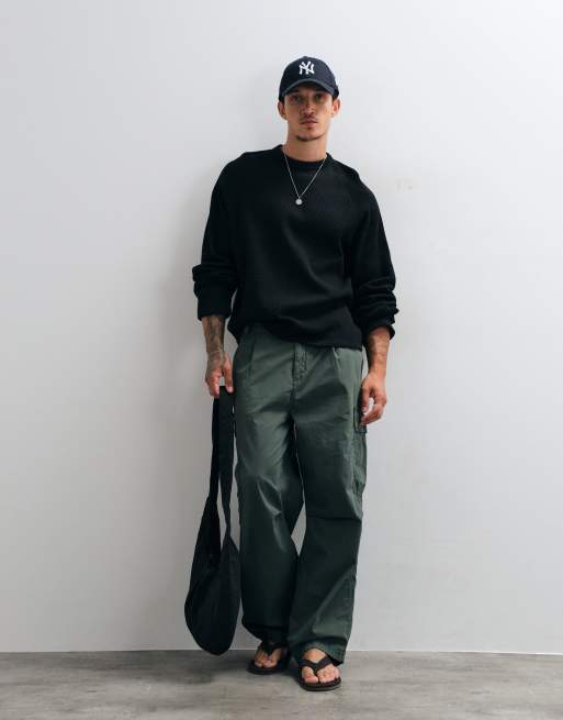 Rains 41640 long sleeve oversized boxy waffle t-shirt in black, 2 of 5