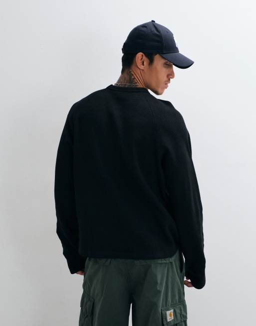 Rains 41640 t-shirt oversize squadrata a maniche lunghe in nero, 5 di 5