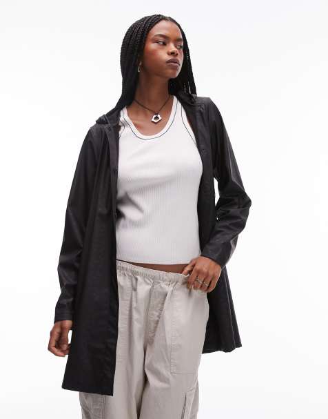 Rains A-line waterproof jacket with tonal logo in black - view 1