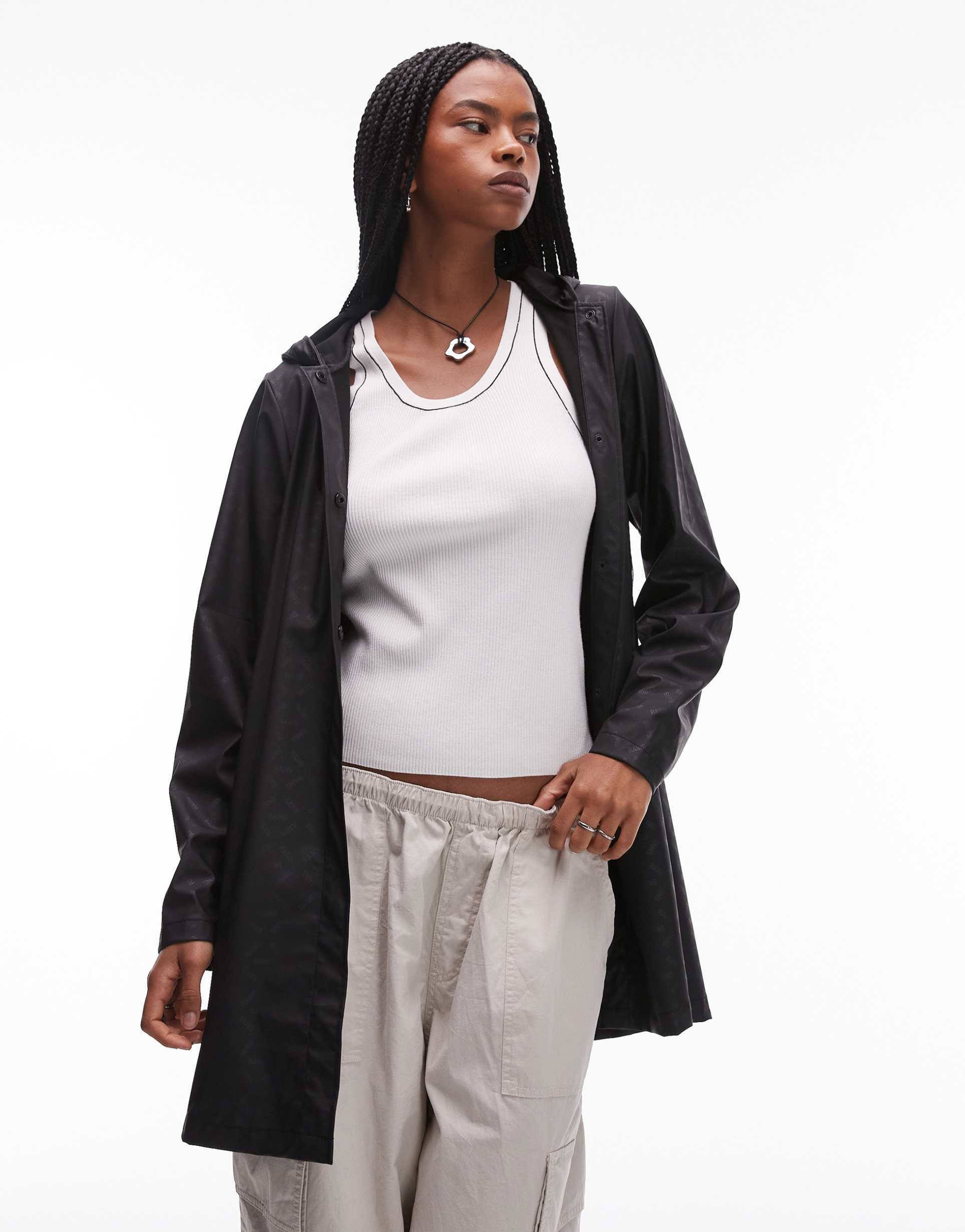 rains a-line waterproof jacket with tonal logo in black