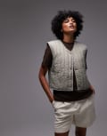 [Rains] Rains Banja crop quilted liner vest in light khaki-Green M Drift
