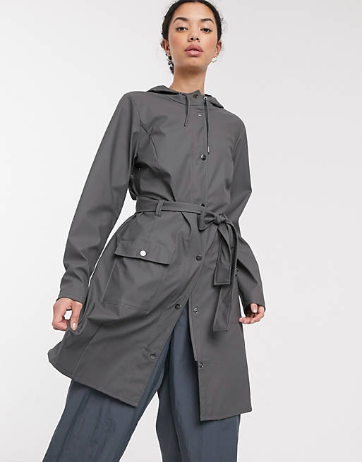Rains belted jacket in charcoal | ASOS