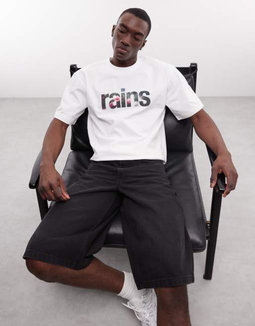 Rains - Camiseta blanca holgada con logo gráfico 41500, 3 de 5