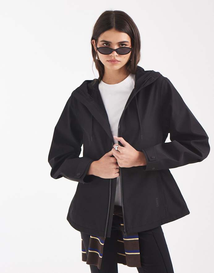 Rains chaqueta con capucha de softshell impermeable y cintura ajustada en negro