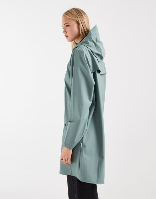 Rains - chaqueta larga con capucha impermeable en verde salvia, 4 de 4